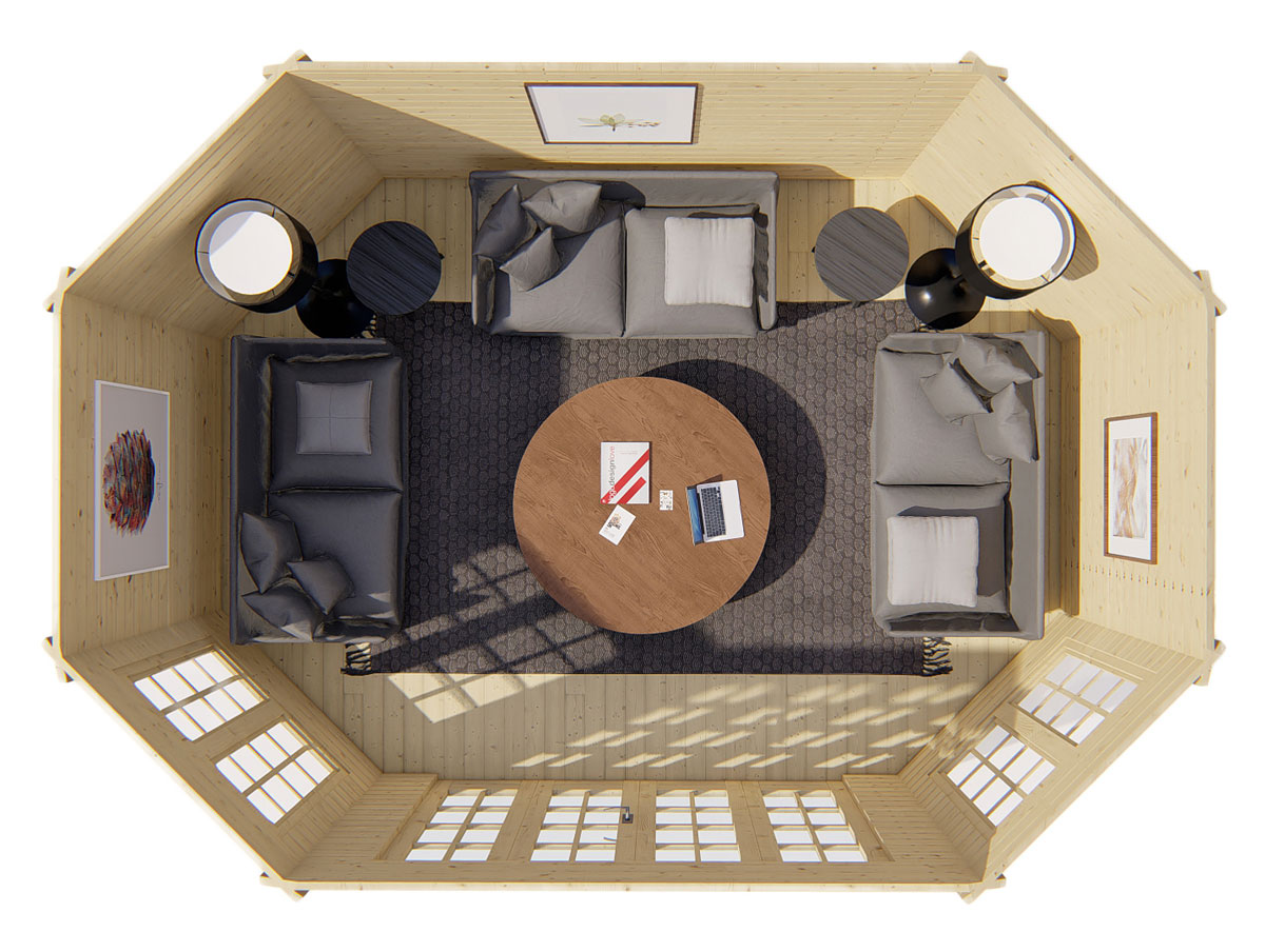 interieur van het achthoekige tuinhuisje